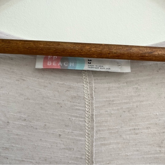 Free People Beach oatmeal tan tunic top raw edges tie wrists casual size medium - Picture 7 of 8